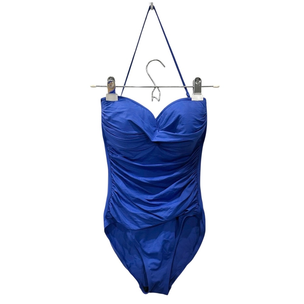 La Blanca Cobalt Blue Strapless Ruched Tummy Control One Piece Swimsuit